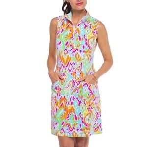 IBKUL Tillie Mock Neck Zip Dress Sleeveless Seafoam Multi Golf Size Small